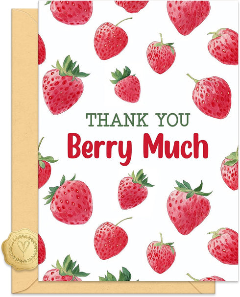 Strawberry Thank You Card for Women Man, Thank You Berry Much, with