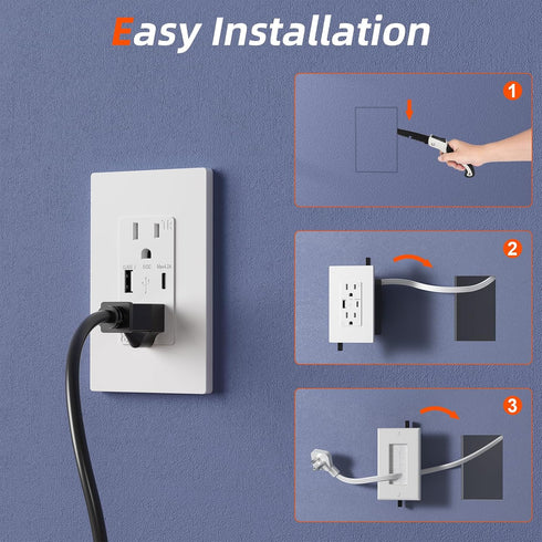 CIRKULYX Kit,2 Outlets,7.8ft Outlet Relocation Kit,in Wall Cable Management AC+USB-A+USB-C,Power Relocation Kit