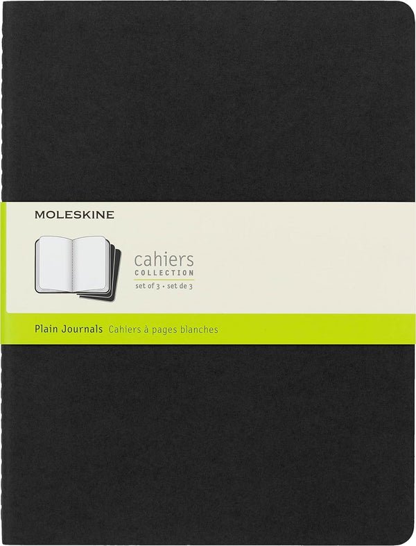 Moleskine Cahier Journal, Soft Cover, XL (7.5" x 9.5") Plain/Blank, Black, 120 Pages (Set of 3)