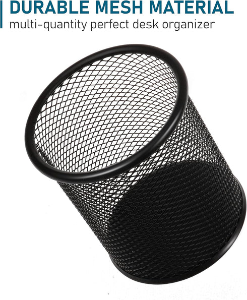 QYH Mesh Pen Cup, 6 Packs Black Metal Pencil Holder for Desk, 3.54x3.93 Inch Organizer