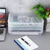 BTSKY 4 Pack A4 Plus Clear Plastic Stackable Storage Box, Desk Paper Magazine Container with Buckle for Organizing