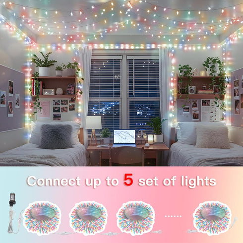66ft 200 suddus String Lights Indoor Bedroom, Led Christmas Light Outdoor Clear Wire Connectable, Plug in Fairy String