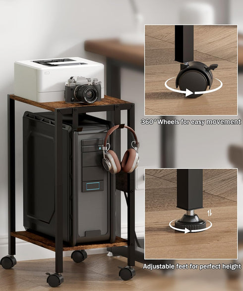 Akxomel 16.5" 2 W Computer Tower Stand with Charging Station and USB Port, Tier Mobile Floor PC Stand Fits Under Desk