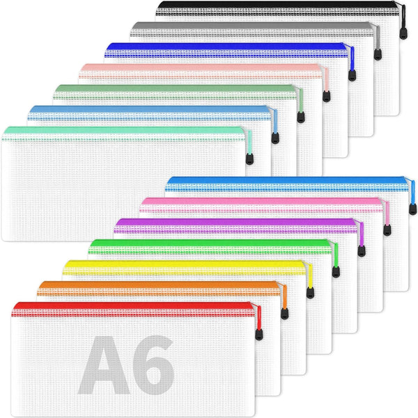 Smarpau 14pcs Zipper Pouch, 14 Colors 9.3" x 4.7" Mesh Pencil Pouches, Waterproof Zipper Bags for Cosmetic, Travel,