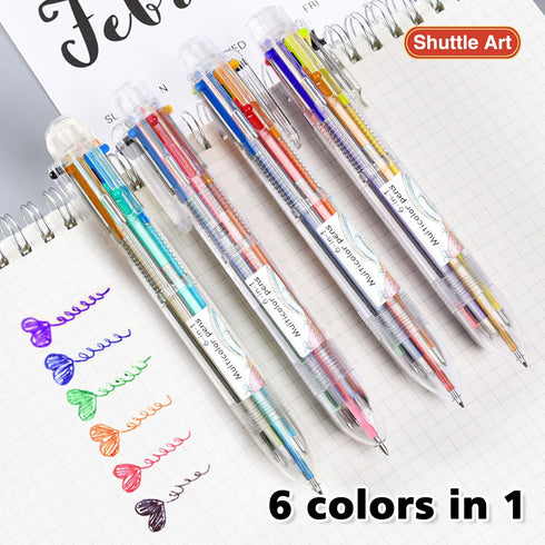 Shuttle Art Multicolor Pens, 23 Pack 6-in-1 0.7mm Retractable Ballpoint Pens for Office School Supplies