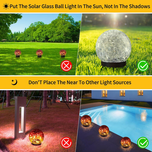 JKIMK Solar Globe Lights Outdoor Waterproof-Solar Balls for Garden-Cracked Glass Ball Lights Outdoor-Solar Orbs