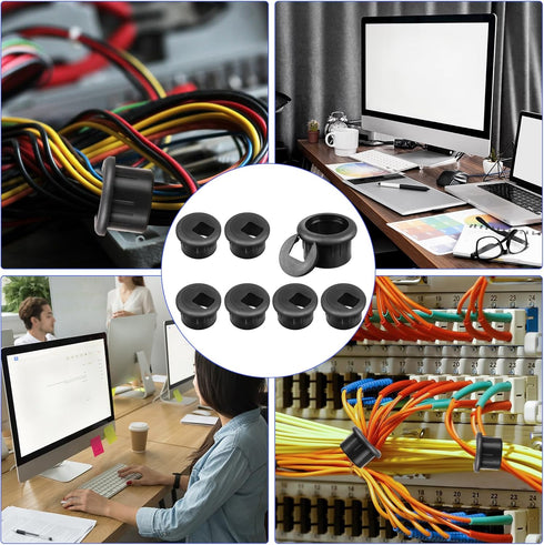10 Packs Black Desk Grommet, 1 Inch Plastic Cable Wire Hole Cover for Office PC Desk Organizer
