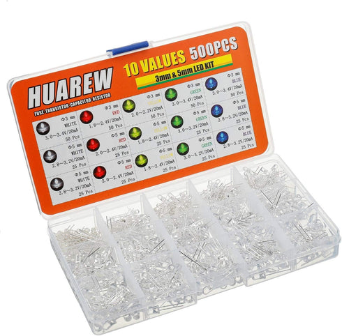 HUAREW 500 3mm 5mm Pcs Clear LED Light - & Emitting diode led kit for Science Project Experiment(Multicolor)