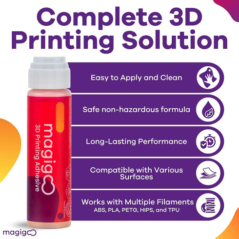 MO2016 All-in-One 3D Printer Adhesive Glue - ABS, PLA, PETG, HIPS, TPU Flex Filament on Glass, 50mL