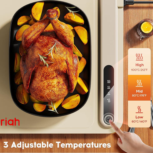 3 Settings Warming Mat for Food, Voriah Electric Warming Tray with Temp & Auto Shut-Off, Food Warmer with Thick