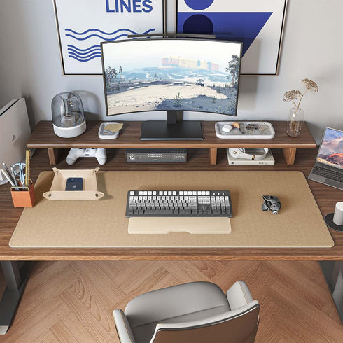 Pad,47.2''x15.8'',Cork DAWNTREES Dual Sided Desk Mat,Leather Desk Desk Mat Protector,with PU Leather Valet Tray