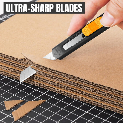 4 Pack Retractable Box Cutter, Utility Knife with 9MM Wide Snap-Off Blades for Cutting Box, Cardboard