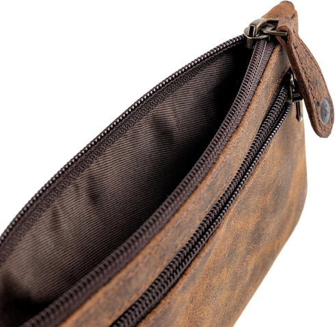 Moonster Leather Pencil Case Pouch, 8" x 4" - Leather Pen Case with Zipper Closure