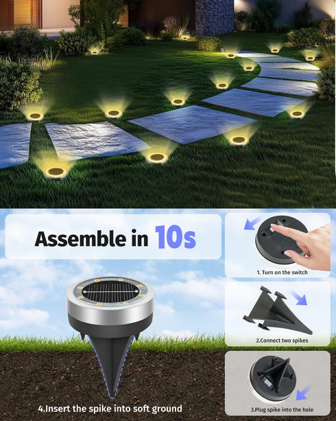 2 Pack IP65 SenLuKit Mini Solar Ground Lights Outdoor Waterproof Solar Flat Garden Light Solor Powered Disc Pathway