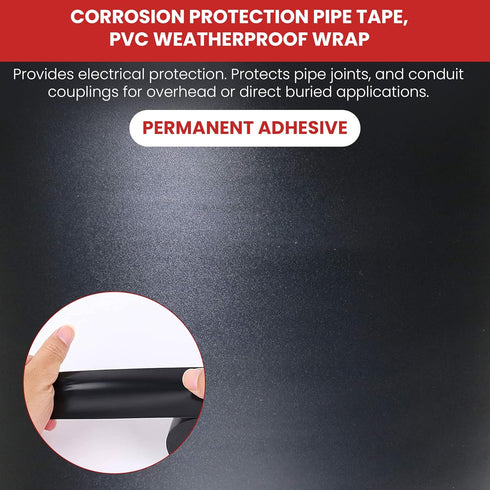 GGR Supplies T.R.U. PWT-10 Heavy-duty SPVC Pipe Wrap Tape for HVAC, 100 Ft, Black, 2 in.
