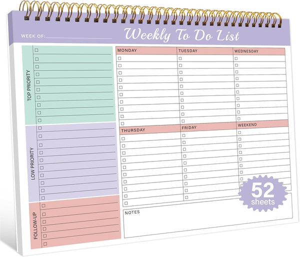 Weekly To Do List Notepad with Priorities, 8.5"×11" Undated Weekly Desk Planner Organizer for School, Office Supplies,