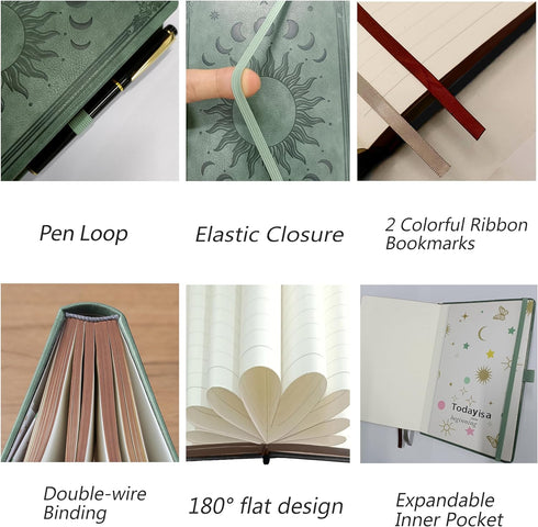 Journal for Men & Women, Daily for Classic Lined Writing, 360 Pages Hardcover Journaling Notebook with Pen, Vintage Sun & Moon Design, Premium Grey, A5 (5.9'' x 8.5'')