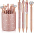 Sabary 8 Pcs Ballpoint Pens with Pen Holder for Desk, Metal Crystal Diamond Pen Glitter Pencil Holder, Fancy Pens Black