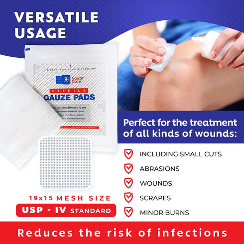100pc 4x4 12ply 4x4 4x4 Large Sterile Gauze Pads Sterile for Wounds Bulk - Woven Gauze Sponges Sterile - USP IV
