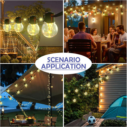 34ft G50 15 Bulbs E26 String Lights with Golden Yellow Light Guide Column LED Shatterproof Waterproof for Outdoor Patio