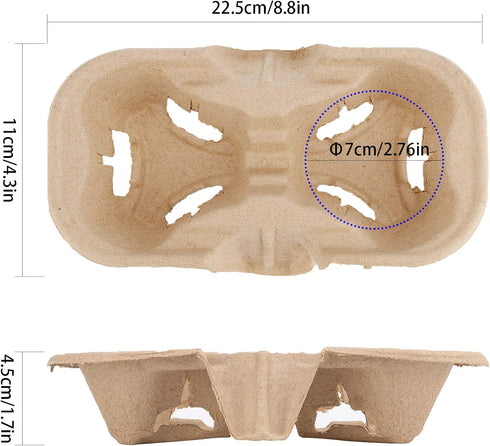 HOZEON 100 Pack 2-Cup Pulp Fiber Drink Carrier, to Go Coffee Cup Holder, Disposable Drink Carrier Tray for Hot or Cold