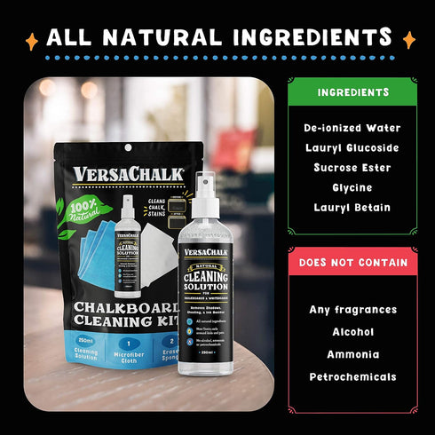 VersaChalk 100% Natural Chalkboard Cleaner Spray and Eraser Kit, 250 mL for Liquid Chalk Marker Ink