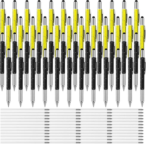 Chinco 48 Pcs Multi Tool Ballpoint Pen, 6 in 1 Pen for Men Dad with 48 Pcs Black Ink Refills