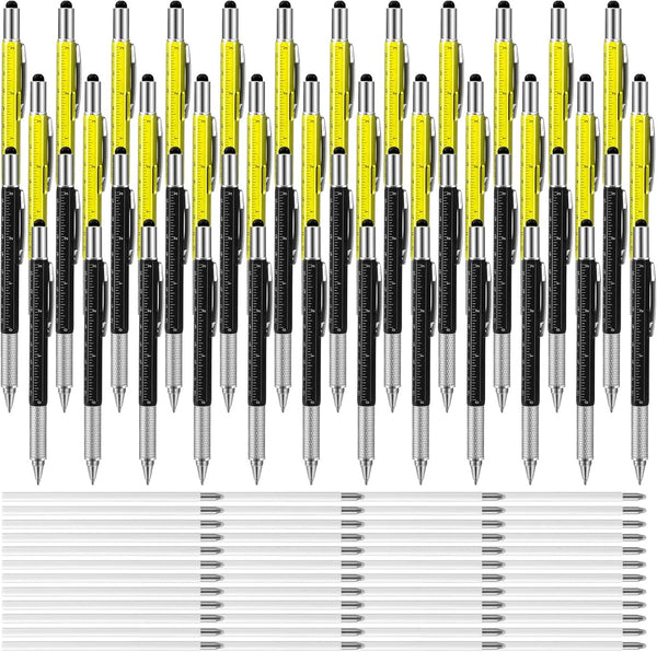 Chinco 48 Pcs Multi Tool Ballpoint Pen, 6 in 1 Pen for Men Dad with 48 Pcs Black Ink Refills