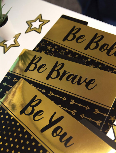 Carson Dellosa 8.5" x 11" Black & Gold Decorative File Folders, Letter Size, Inspirational Quotes for Desk Organization