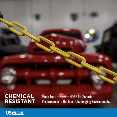 US Weight (Made in USA) 2" x 10' Yellow Plastic Safety Chain with SunShield UV Resistant Technology