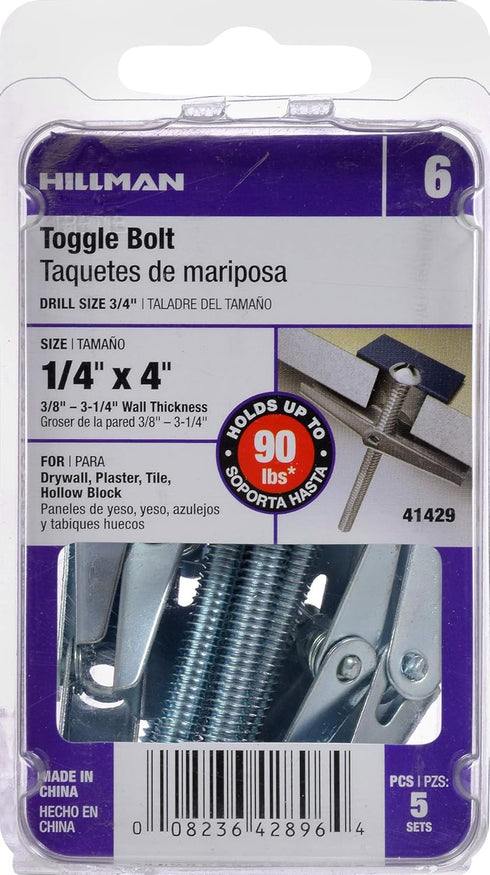The Hillman Group Round Head Machine Screw Toggle Bolt, 1/4" x 4'