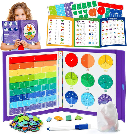 HEGYINI Magnetic Fraction Educational Puzzle STEM Toys Fraction Tiles and Fraction Circles Book