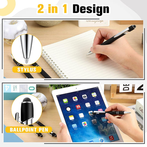 Zonon 38 Pieces Rubberized Ballpoint Pen - Stylus Tip Stylish Metal Pen with Soft Rubberized Grip, Black Ink for Most