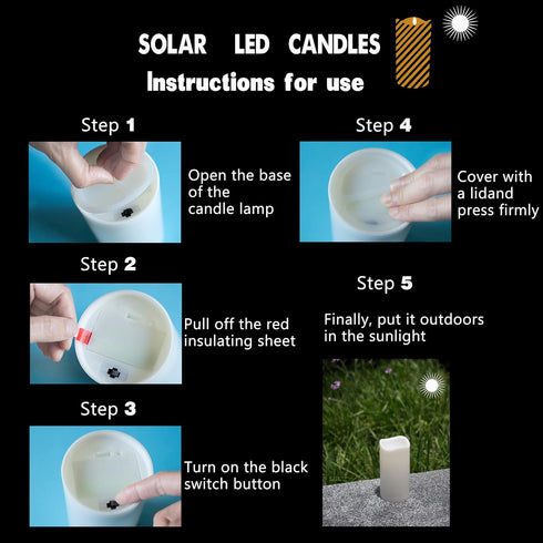 Solar Candles Outdoor Waterproof, 3" x 4.5" Ivory White Flameless LED Pillar Candles with Dusk to Dawn Light Sensor