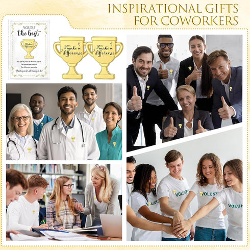 Juinte 40 Sets Employee Appreciation Gifts Bulk Trophy Pins with Thank You Cards Organza Bags Inspirational