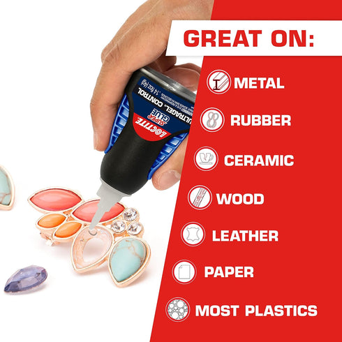 Loctite Super Glue Ultra Gel Control, Clear, 0.14 fl oz Bottle, 2 Pack for Plastic, Wood, Metal