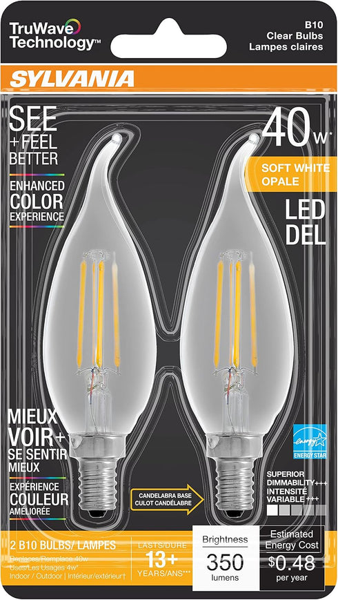 Bulb, B10 40W 4W, Dimmable, 350 2700K, 2 Pack (40755) Sylvania LED TruWave Natural Series Dcor Light Chandelier