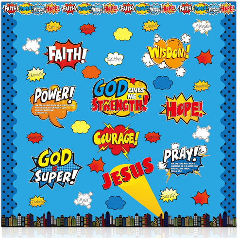 Religious Hero Bulletin Board Set, Super Theme Hero Jesus Cutouts for Sunday School Classroom Decor