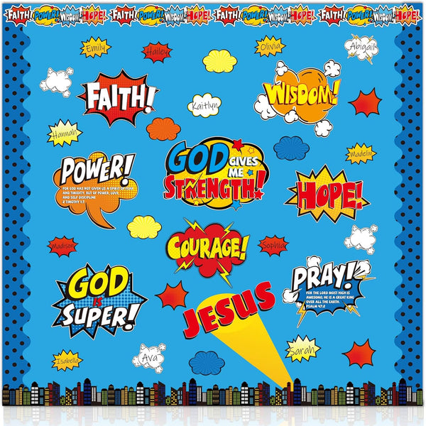 Religious Hero Bulletin Board Set, Super Theme Hero Jesus Cutouts for Sunday School Classroom Decor