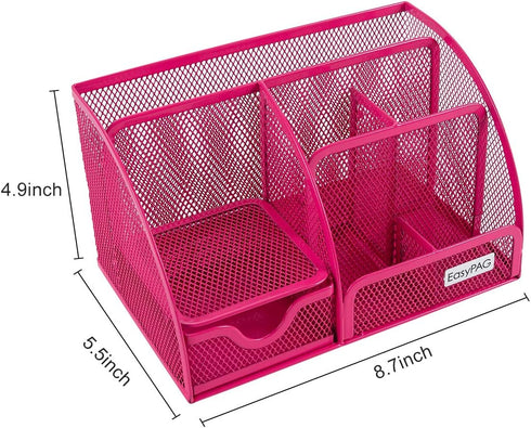 EasyPAG Mesh Desk Organizer, Multi-functional Caddy with 6 Compartments and 1 Drawer for Home, School