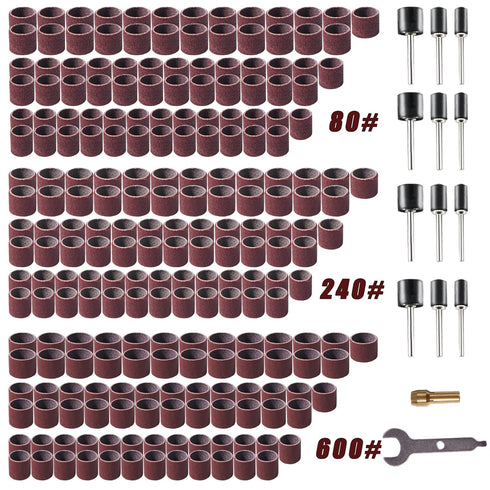 239pcs Sanding Drums Set, Rotary Tool Sanding Bits for Dremel Drill Woodworking 80grit, 240grit, 600grit