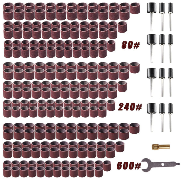 239pcs Sanding Drums Set, Rotary Tool Sanding Bits for Dremel Drill Woodworking 80grit, 240grit, 600grit