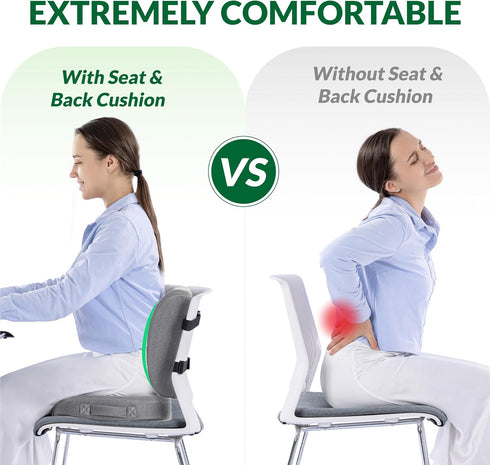 FuturaLoom Set, Tailbone Seat Cushion & Adjustable Lumbar Support Pillow Charcoal Memory Foam Back & Pain Relief