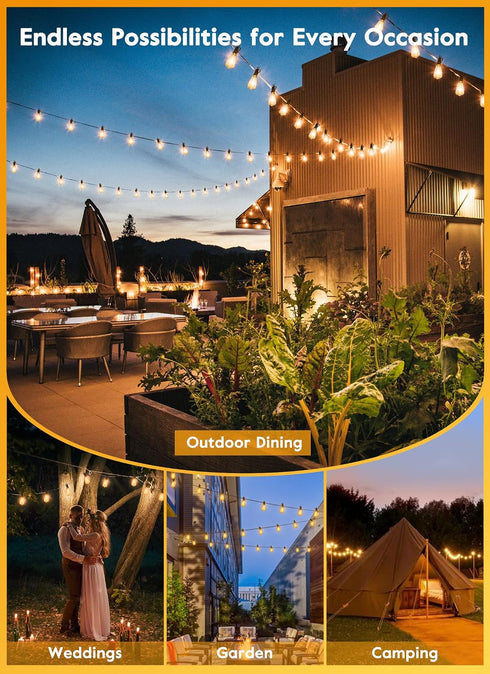 38FT 16+1 Bulbs, Dimmable 3 Commercial Brightown Solar String Lights Outdoor Waterproof with Remote, LED Shatterproof