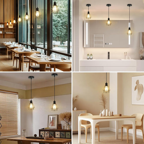 2-Pack E26 Base(Bulbs LTBLIGHT Industrial Pendant Light Fixtures, Black Hanging Ceiling Light with Adjustable Height