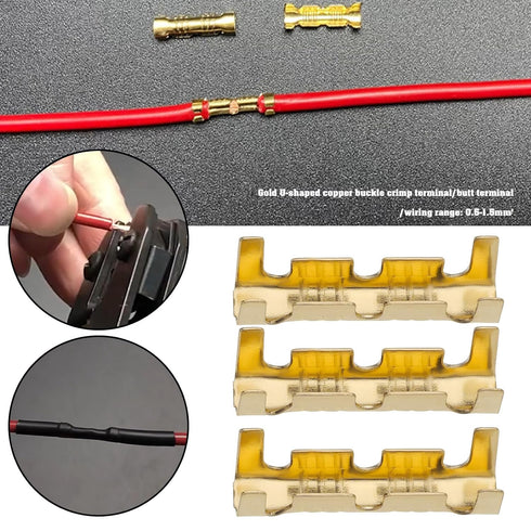 eMagTech 200Pcs Brass Crimp Electrical Connector Wire U-Shaped Terminal, U-Shaped Brass Crimp Terminal Connectors Suitable for Lines 0.5-1.5mm²