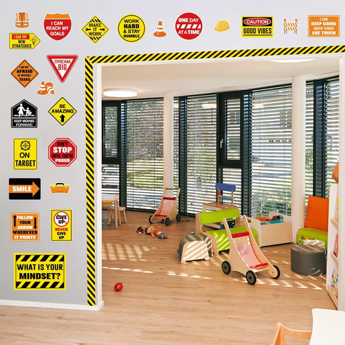 Zonon 36 Pcs Construction Bulletin Board Decorations Welcome Classroom Sign Positive Poster Banner for School