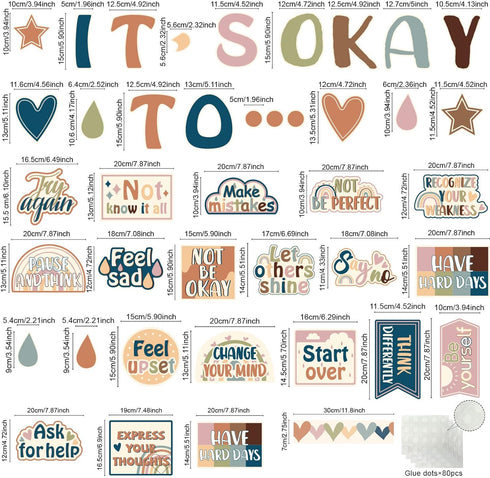 Mental Health Posters It's Okay to Boho Bulletin Board Set Therapy Offices Decor Inspirational Positive Affirmations Accents Psychology Wall Art for School Office Home Classroom Decoration Supply by ZOIIWA
