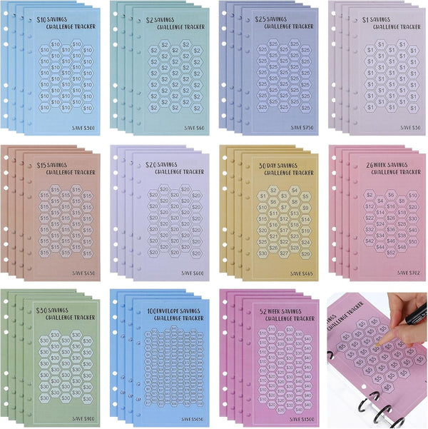 Matwsec 48 Sheets 100 Envelopes Money Saving Challenge Binder Trackers, 6 Ring A6