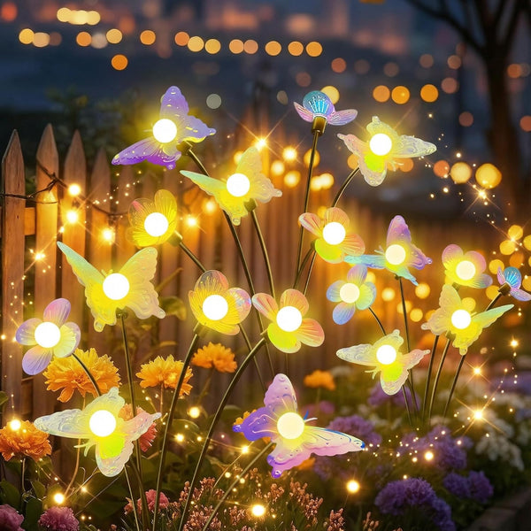 Solar Swaying Butterfly Lights, 2 Pack 12LED Warm White IP65 Waterproof Auto